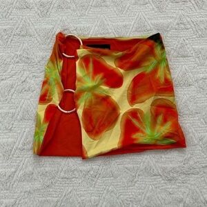 Louisa Ballou Red, Yellow and Green Tropical Ring-Detail Swim Coverup Skirt